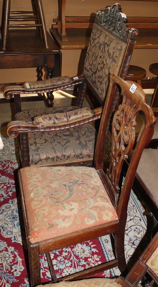 Italian carved walnut armchair & mahogany dining chair(-0